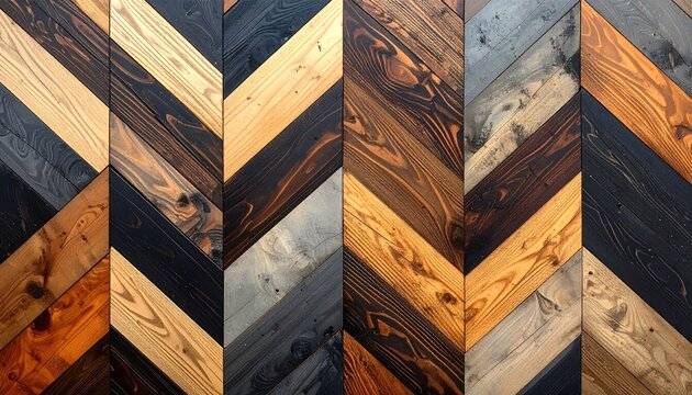 Rustic Chevron Wood Flooring Pattern with Varied Tones.