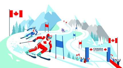 Canadian Skiers Competing in Mountain Race with Flags © tumpi
