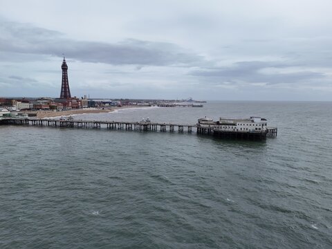 Blackpool Tower and North Pier  Lancashire UK drone aerial