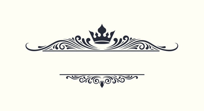 Sophisticated black ornamental divider featuring a royal crown centerpiece and elegant scrollwork details for luxury branding.