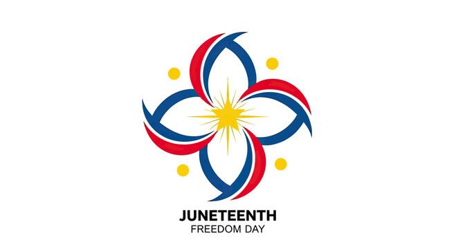 Vibrant Juneteenth Celebration Flower Symbol with Radiant Petals and Festive Colors on White Background