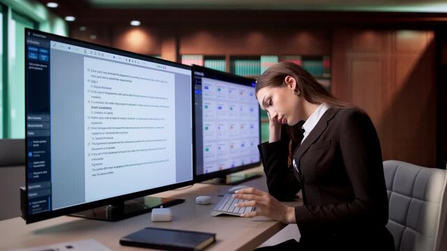 Tired Lawyer In Law Office Working On Computer
