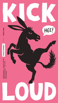 Black Donkey Silhouette Rearing on Pink Background Poster with Bold Typography Text