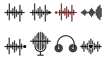 Obraz premium Collection of audio waveform icons representing sound and music