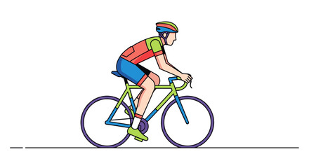 Naklejka premium Cyclist riding a road bike with helmet and cycling attire on a white background Vector