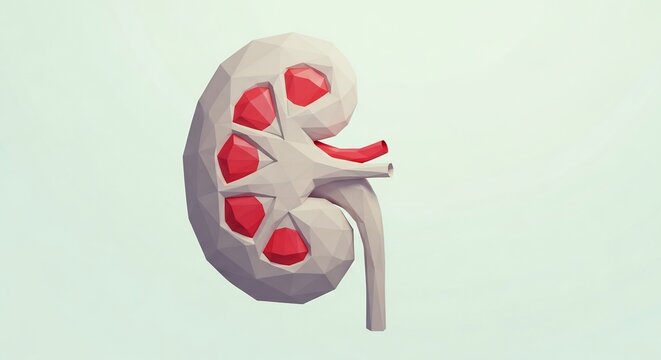 Anatomical Illustration of a Kidney with Internal Structures Highlighted.