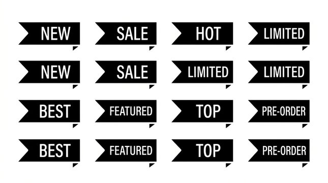 Collection of black sale and promotional banner tags for retail advertising