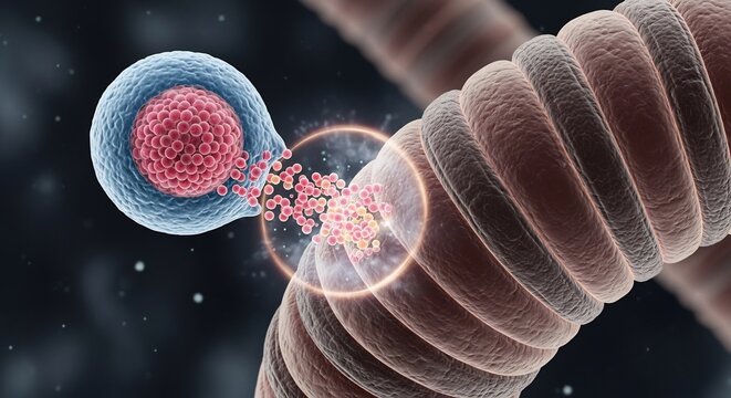 Cancer cell attacking healthy tissue in a human body.