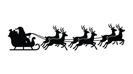 santa claus riding sleigh pulled by reindeer silhouette © MdRakib