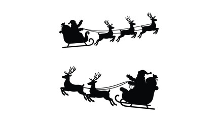 Obraz premium santa claus riding sleigh silhouette deer reindeer
