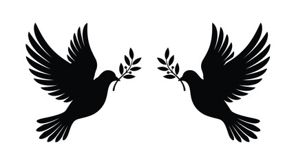 Fototapeta premium doves with olive branches silhouette birds peace