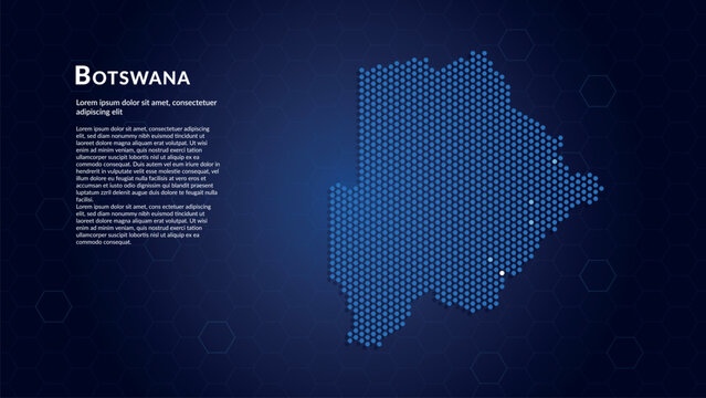 Map of Botswana. Digital dot map highlighting the country's most important cities.