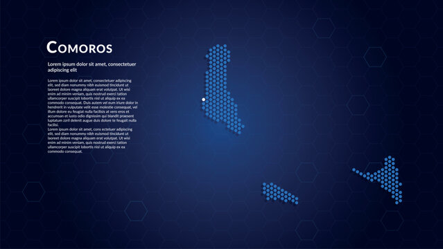 Map of Comoros. Digital dot map highlighting the country's most important cities.