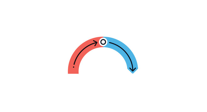 Temperature or progress gauge icon featuring a semi-circular arrow with red and blue gradients and a central slider.