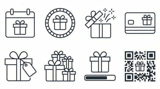 Modern icons representing gifts, shopping, and rewards for promotions and celebrations.