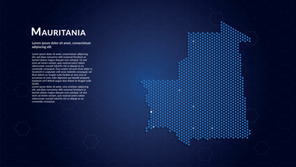 Map of Mauritania. Digital dot map highlighting the country's most important cities. © Planet Caravan
