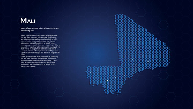 Map of Mali. Digital dot map highlighting the country's most important cities.