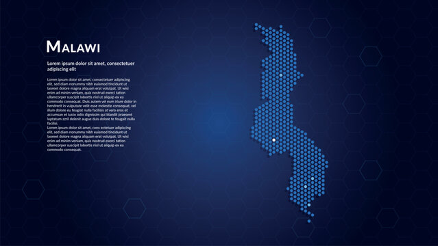 Map of Malawi. Digital dot map highlighting the country's most important cities.