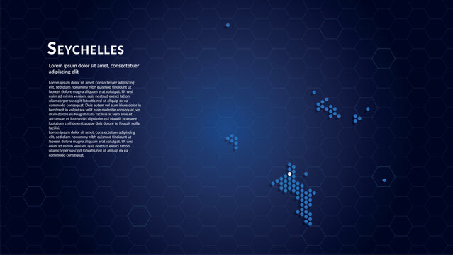 Map of Seychelles. Digital dot map highlighting the country's most important cities.