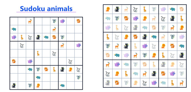 Animal Picture Sudoku Game with Answer Grid