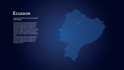 Map of Ecuador. Digital dot map highlighting the country's most important cities. © Planet Caravan