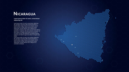 Map of Nicaragua. Digital dot map highlighting the country's most important cities. © Planet Caravan