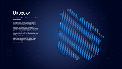 Map of Uruguay. Digital dot map highlighting the country's most important cities. © Planet Caravan