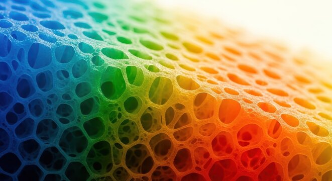 Detailed macro shot showing the fine, open cell structure of specialized polyurethane foam used for mattresses and cushioning, core, sleep, flexible