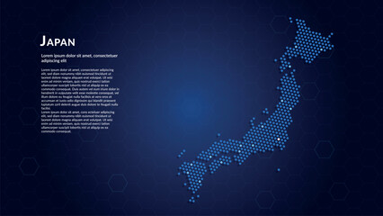 Map of Japan. Digital dot map highlighting the country's most important cities. © Planet Caravan