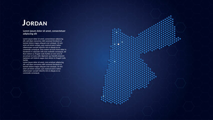 Map of Jordan. Digital dot map highlighting the country's most important cities. © Planet Caravan