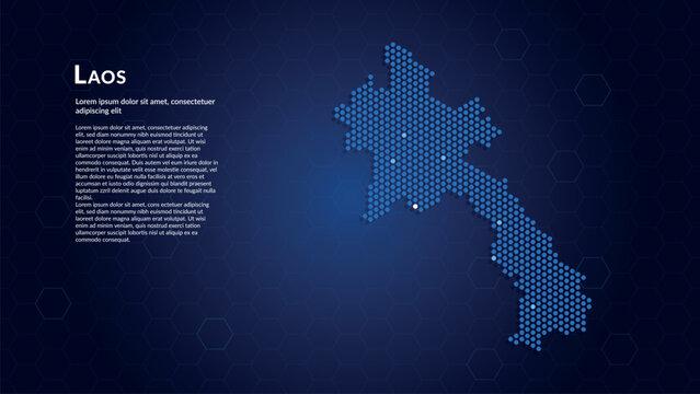 Map of Laos. Digital dot map highlighting the country's most important cities.