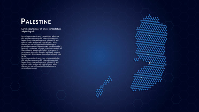 Map of Palestine. Digital dot map highlighting the country's most important cities.