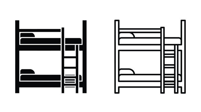 Bunk bed silhouettes on a white background linear vector illustration