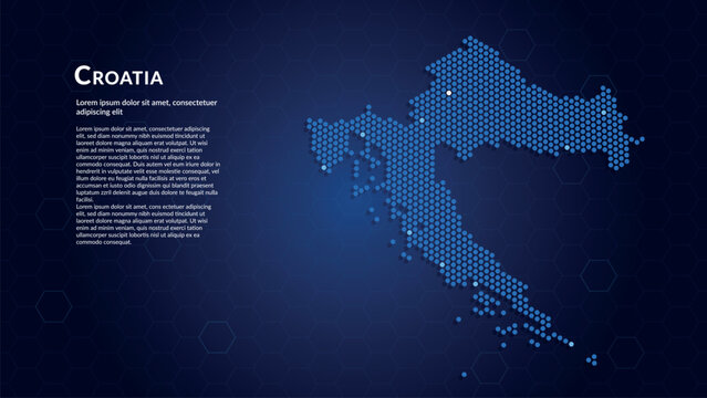Map of Croatia. Digital dot map highlighting the country's most important cities.