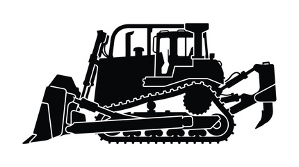 Bulldozer silhouette against a white background construction machinery graphic © Soniya