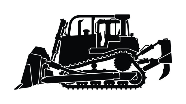 Bulldozer silhouette against a white background construction machinery graphic