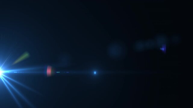 Dark blue cinematic lens flare overlay with smooth glowing light effect, suitable for movie trailers, dramatic intros, and professional video editing projects.