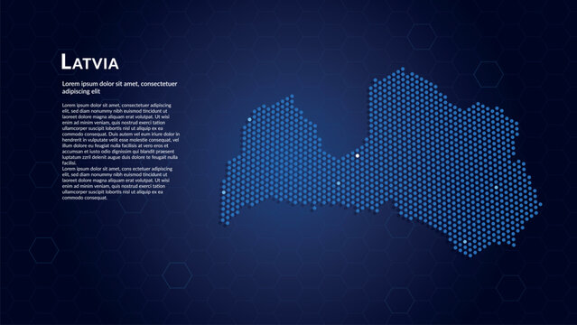 Map of Latvia. Digital dot map highlighting the country's most important cities.