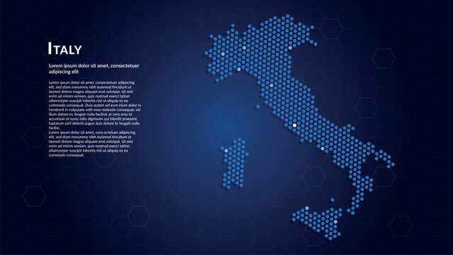 Map of Italy. Digital dot map highlighting the country's most important cities.