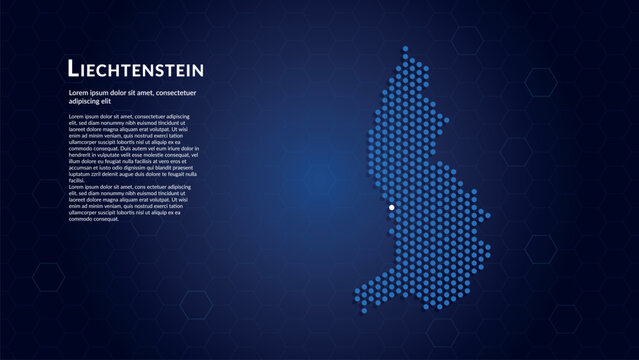 Map of Liechtenstein. Digital dot map highlighting the country's most important cities.