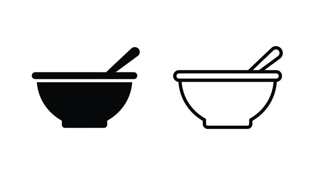 Bowl With Spoon Silhouette On White Background Minimalist Design