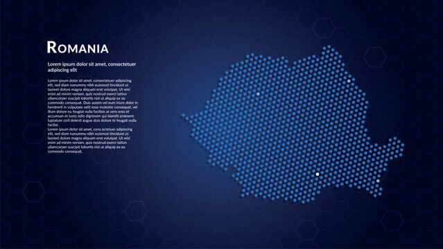 Map of Romania. Digital dot map highlighting the country's most important cities.