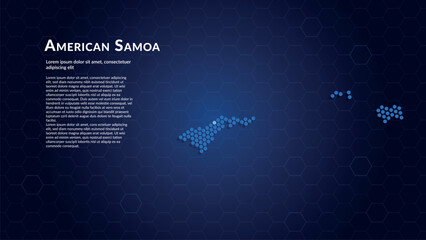 Map of American Samoa. Digital dot map highlighting the country's most important cities. © Planet Caravan