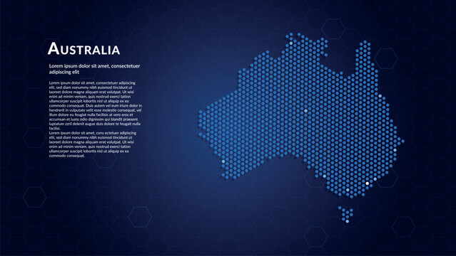 Map of Australia. Digital dot map highlighting the country's most important cities.