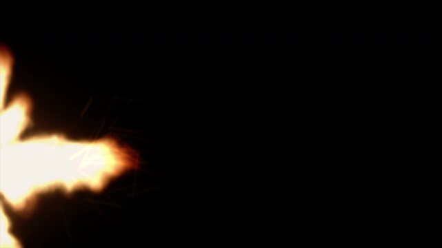 Realistic muzzle flash from a firearm firing on a black background with smoke and sparks.