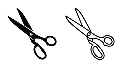 Fototapeta premium Scissors Silhouette On White Background Two Views Of Cutting Shears