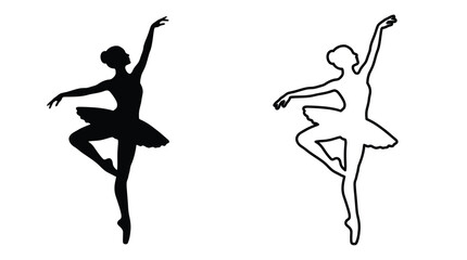 Ballerina Silhouette In Black And White Dancer Form Against White Background © Soniya