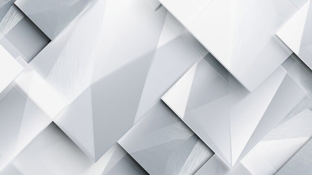 Abstract geometric pattern featuring overlapping white and grey rectangles with subtle metallic textures and soft lighting