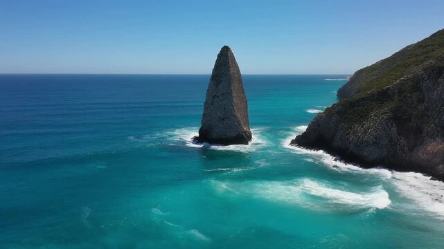 Cala Goloritze aerial view of majestic sea stack and turquoise coast