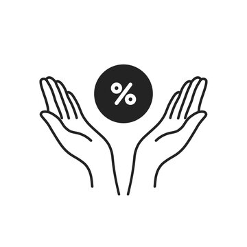 black hands holding percentage like discount icon